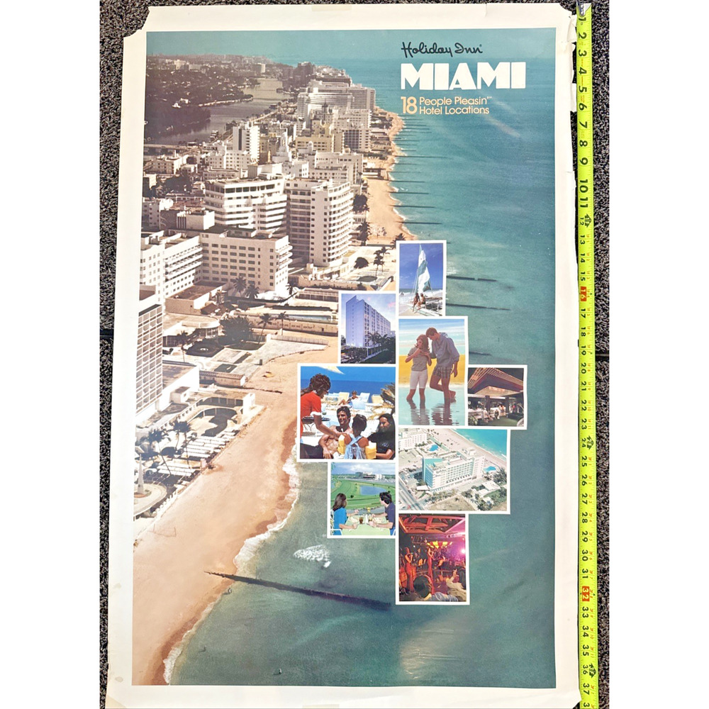 Vintage Retro Miami Beach Florida Poster Large Photograph Holiday Inn 38" x 25"
